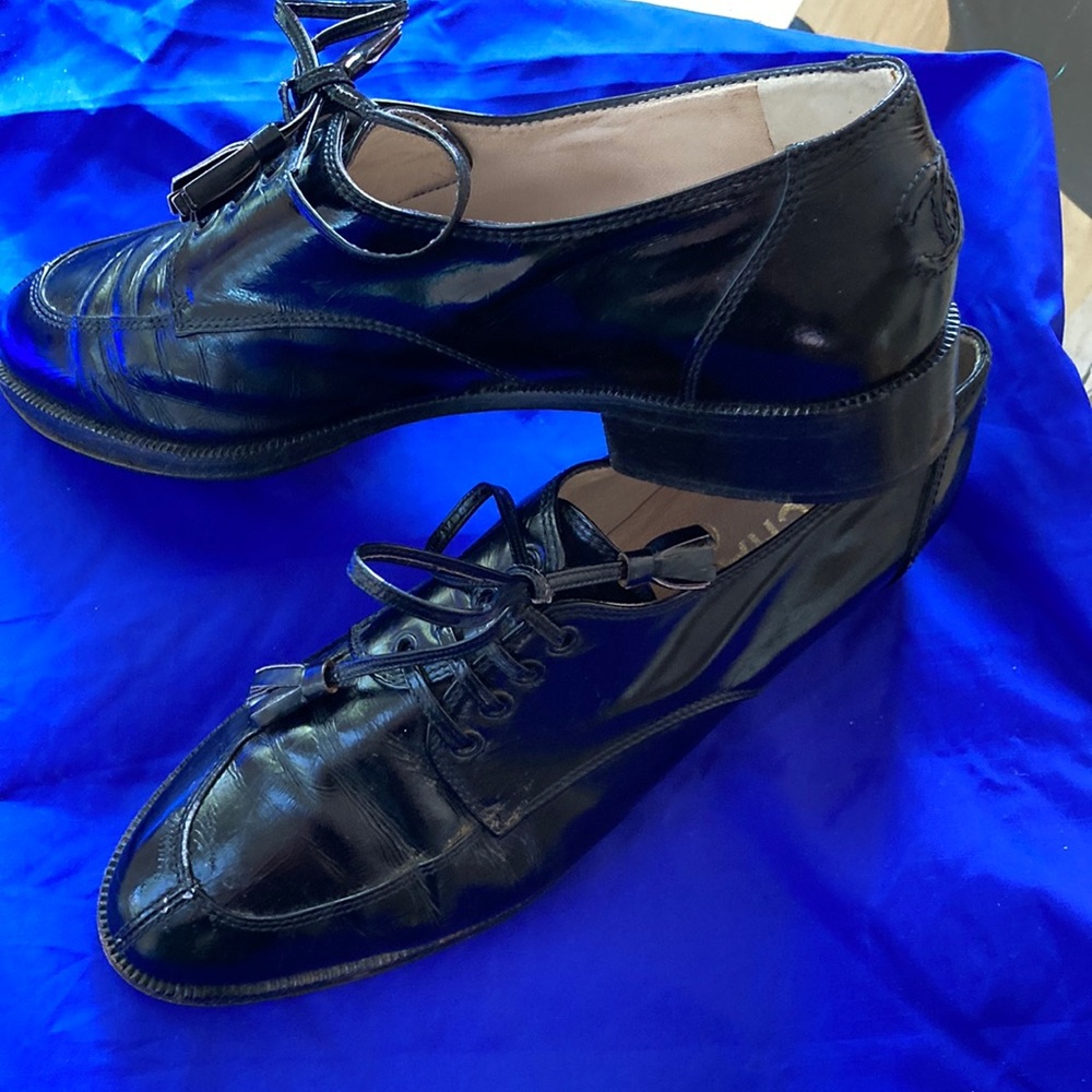 Chanel 36 1/2 black women’s tie shoes. Leather ties. Price meant to reflect wear